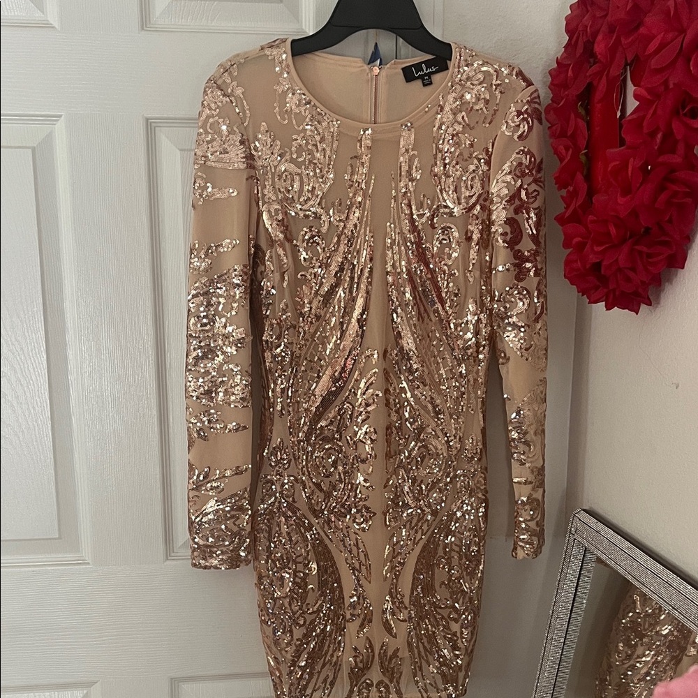 Lulu's Rose Gold Sequin Long Sleeve Dress